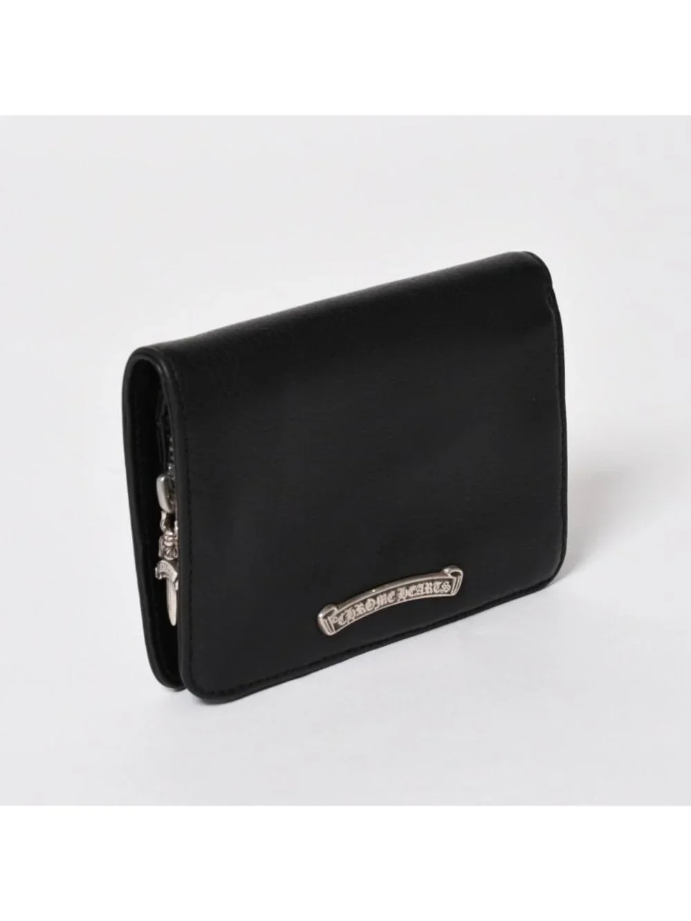 Chrome Hearts Wallet Joey Bifold Dagger Zip Scroll Label Black